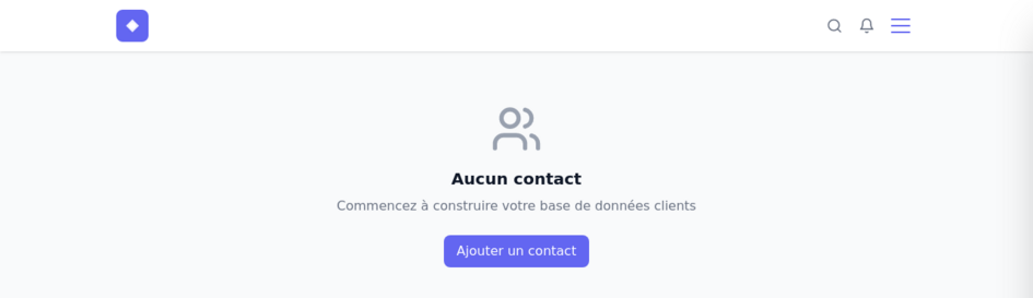 Liste CRM vide, invitation à créer un premier contact