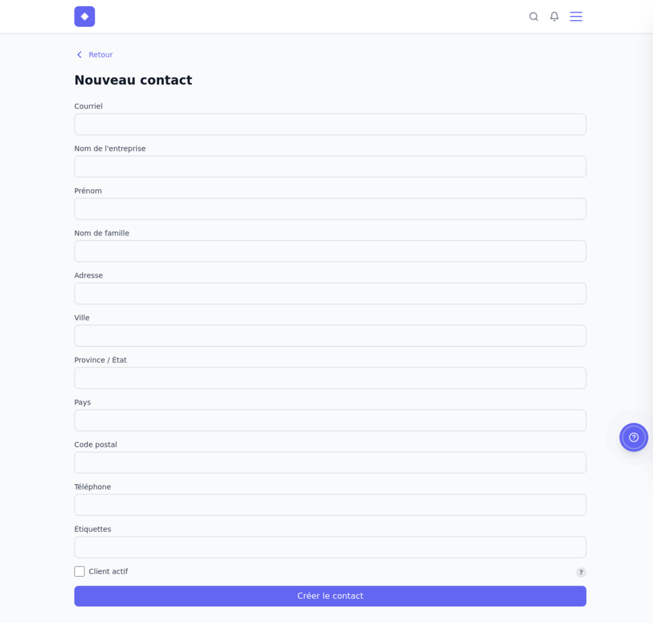 Formulaire de création d&rsquo;un nouveau contact
