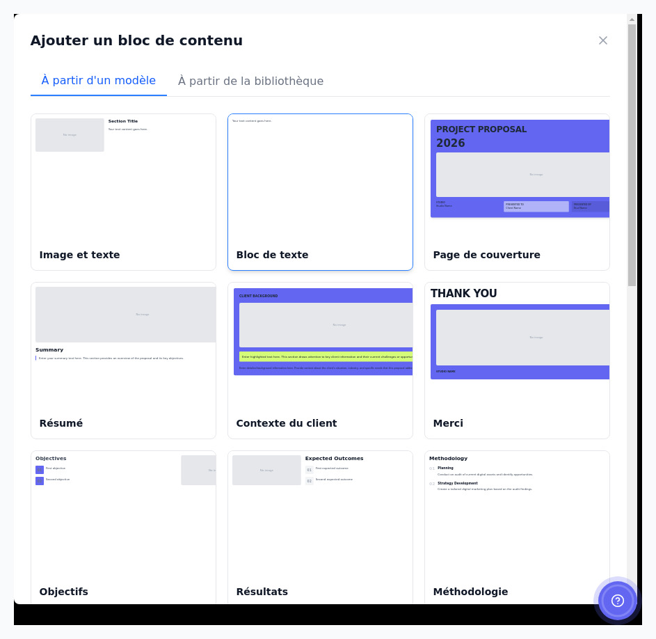 Sélecteur de blocs de contenu