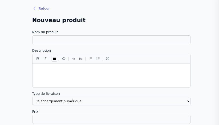 Formulaire de création d&rsquo;un produit