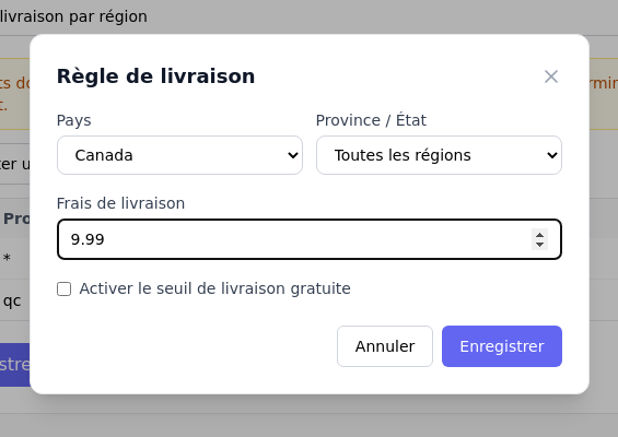 Création d’une règle de livraison Canada-wide