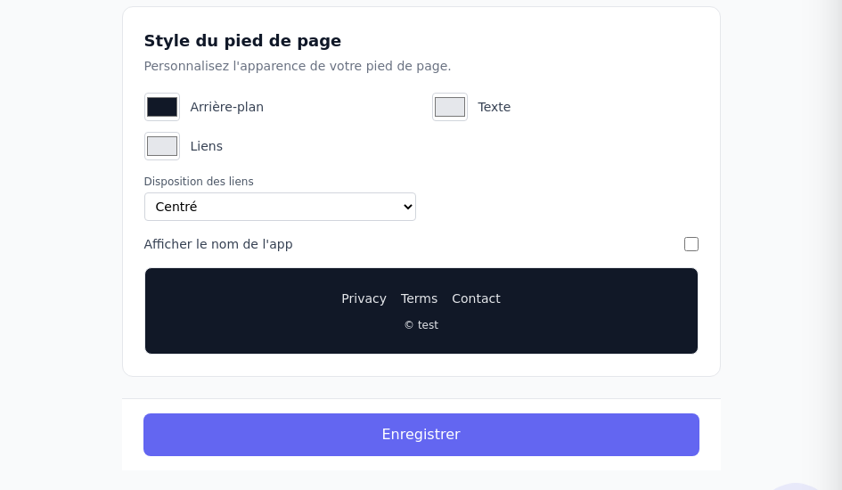 Style du pied de page avec aperçu