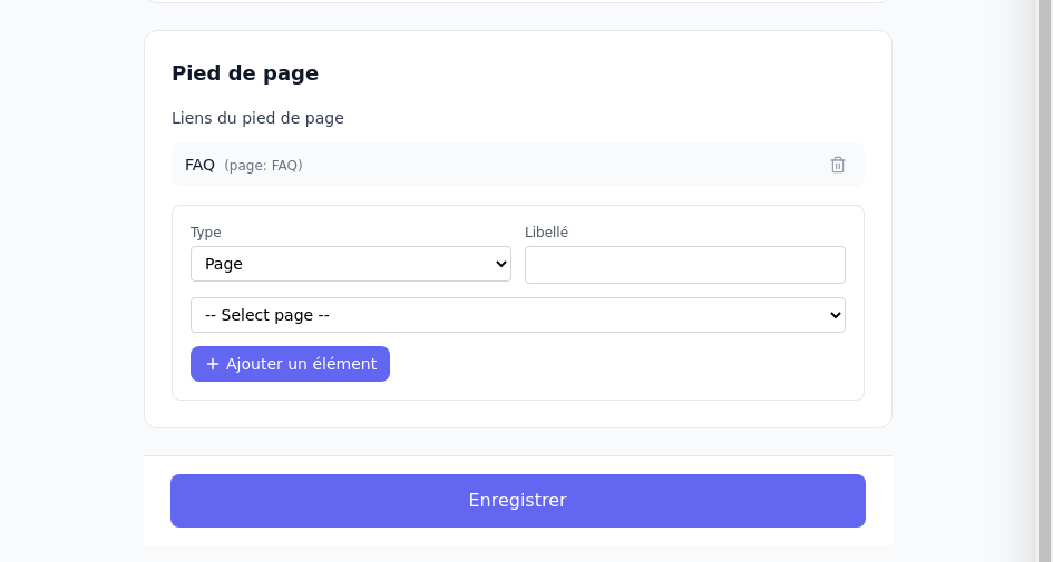 Section Pied de page avec un lien ajouté