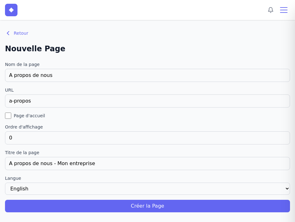 Formulaire de création d&rsquo;une nouvelle page