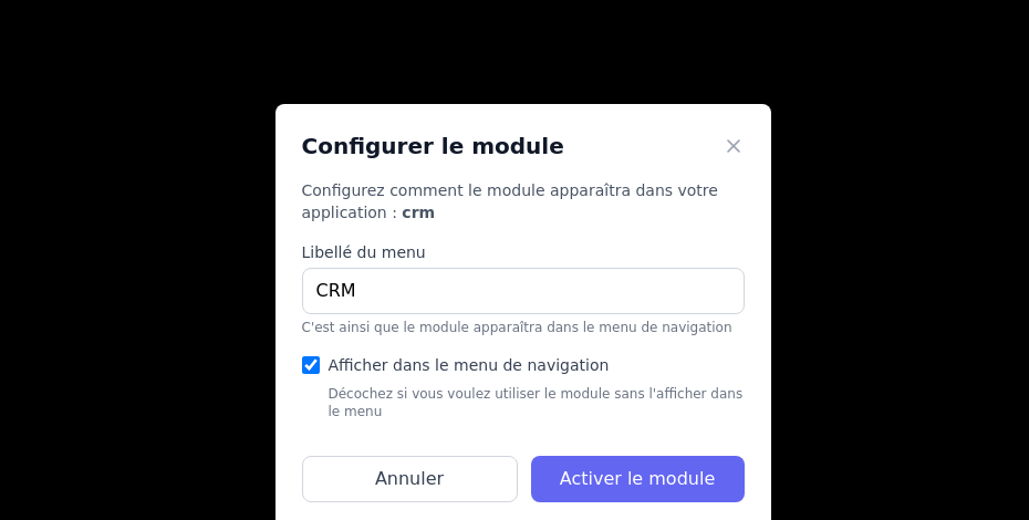 Panneau d’activation d’un module