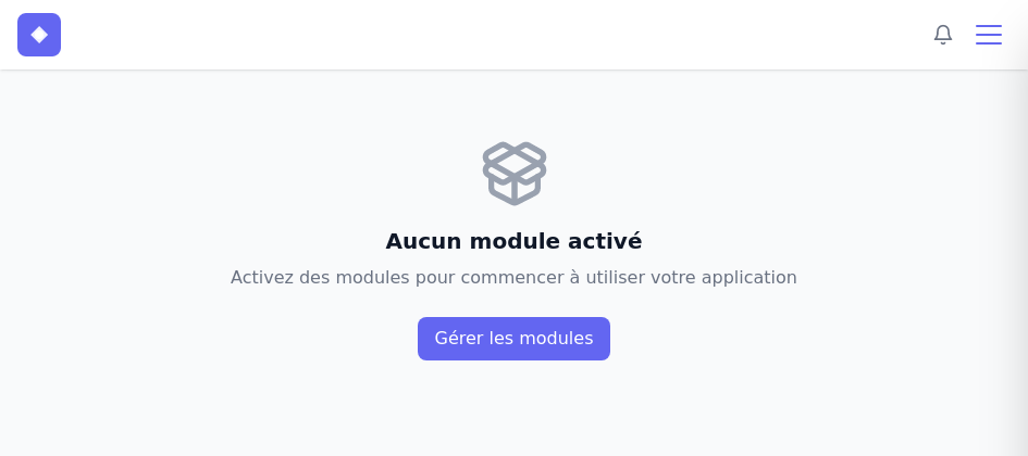 Tableau de bord vide – aucun module activé